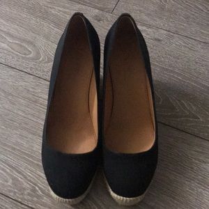 J.Crew Canvas Espadrille Wedges, Black, size 7.5